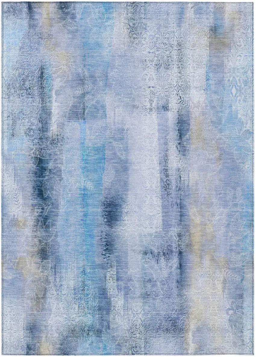 Blue Washable Non Skid Indoor Outdoor Area Rug Photo 2