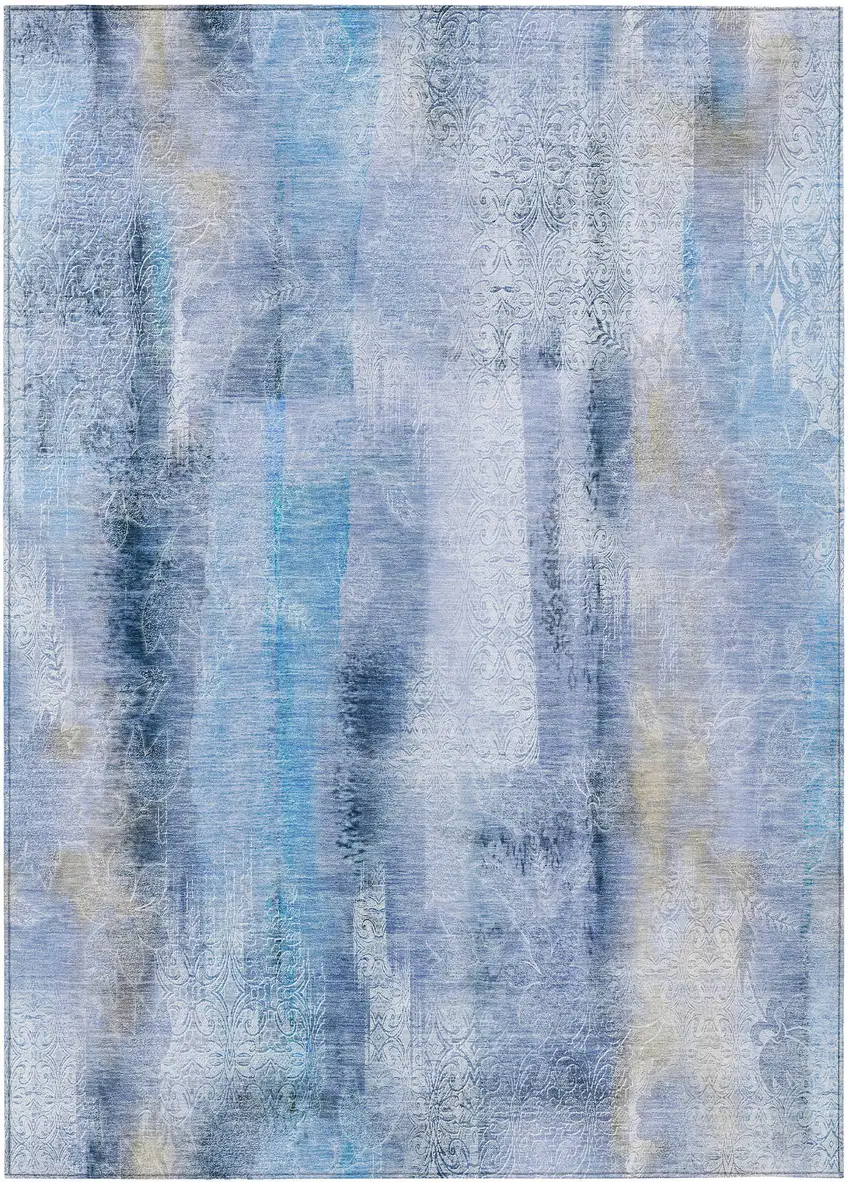 Blue Washable Non Skid Indoor Outdoor Area Rug Photo 2