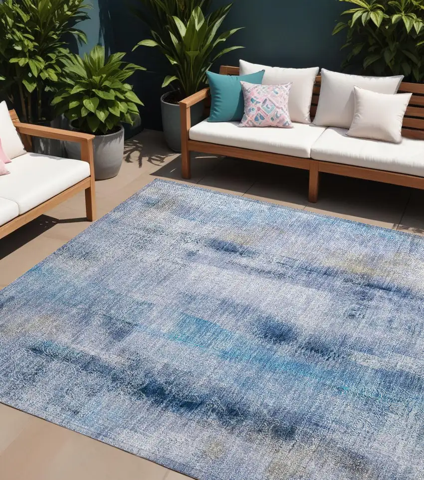 Blue Washable Non Skid Indoor Outdoor Area Rug Photo 1