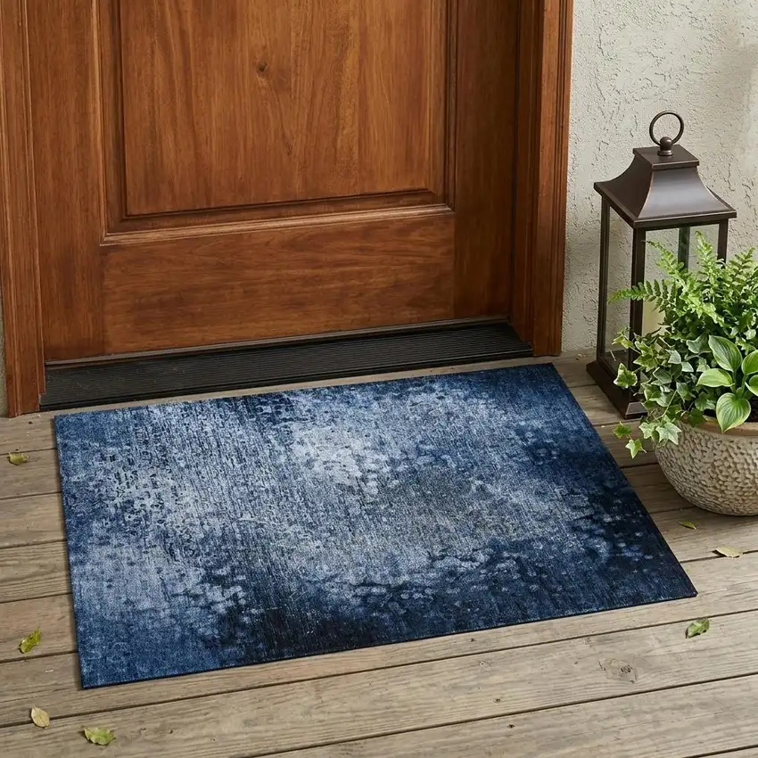Blue Washable Non Skid Indoor Outdoor Area Rug Photo 1
