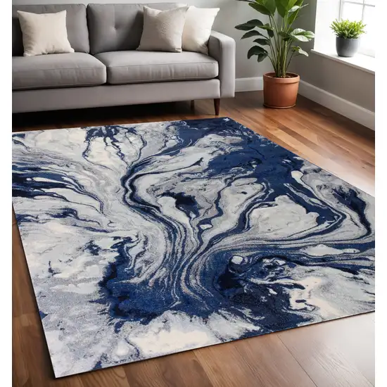 Blue Gray And Ivory Abstract Area Rug Photo 2