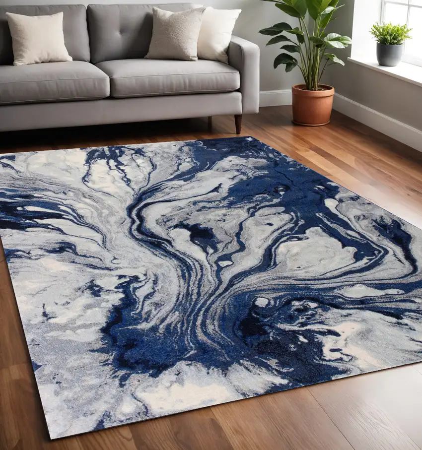 Blue Gray And Ivory Abstract Area Rug Photo 2