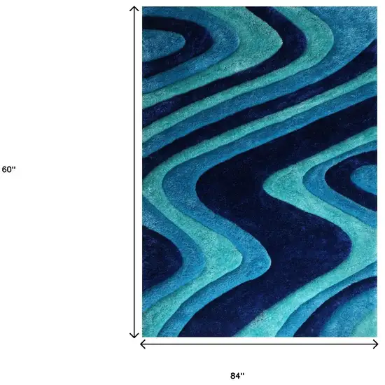 Blue Wavy Shag Hand Tufted Area Rug Photo 3