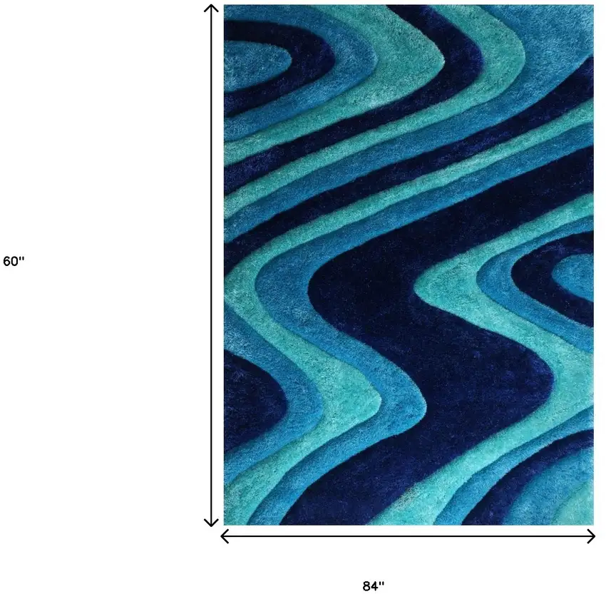 Blue Wavy Shag Hand Tufted Area Rug Photo 3