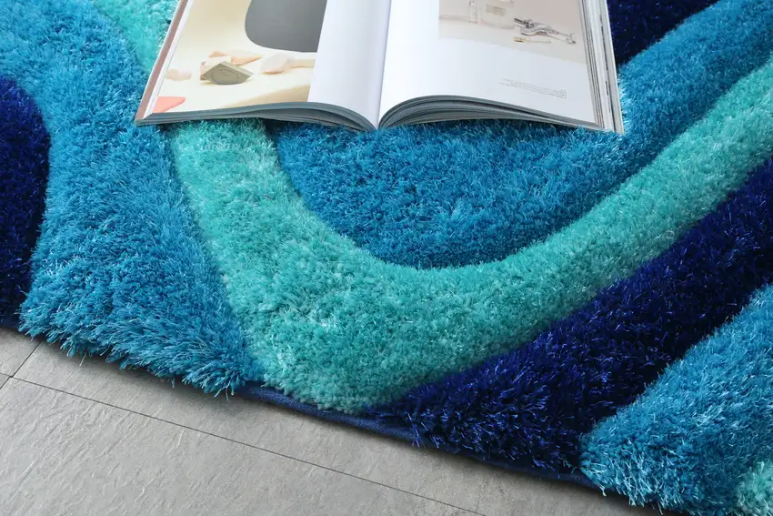 Blue Wavy Shag Hand Tufted Area Rug Photo 6