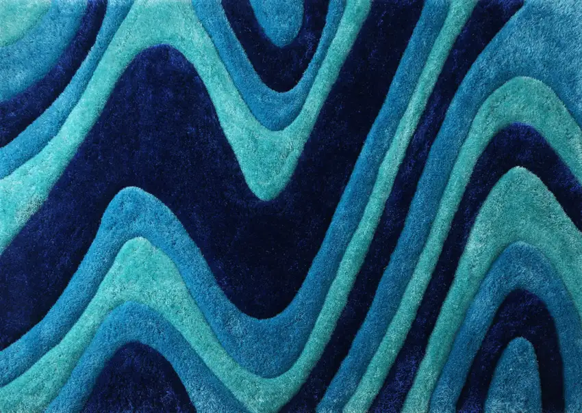 Blue Wavy Shag Hand Tufted Area Rug Photo 7