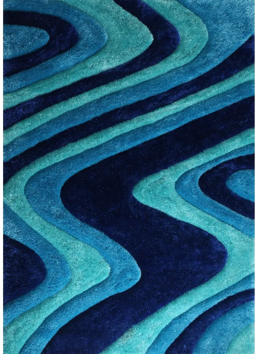 Blue Wavy Shag Hand Tufted Area Rug Photo 2