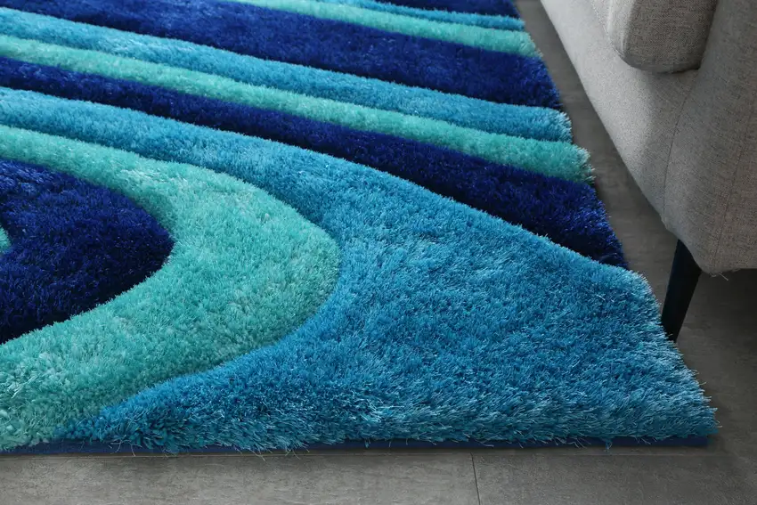 Blue Wavy Shag Hand Tufted Area Rug Photo 4