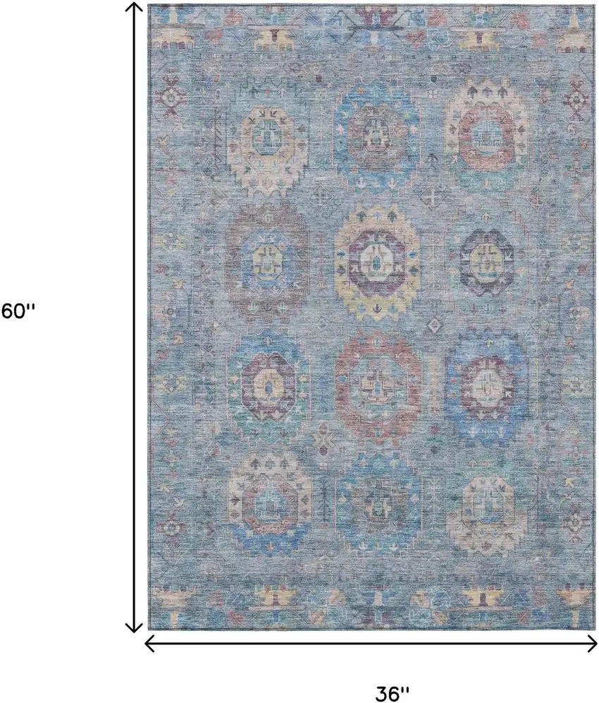 Blue Wheat And Copper Medallion Washable Indoor Outdoor Area Rug Photo 3
