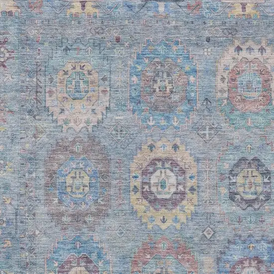 Blue Wheat And Copper Medallion Washable Indoor Outdoor Area Rug Photo 7