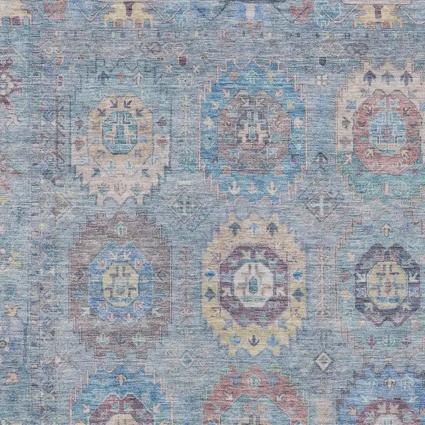 Blue Wheat And Copper Medallion Washable Indoor Outdoor Area Rug Photo 7