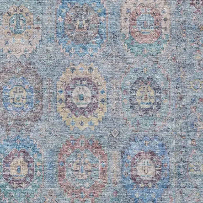 Blue Wheat And Copper Medallion Washable Indoor Outdoor Area Rug Photo 7