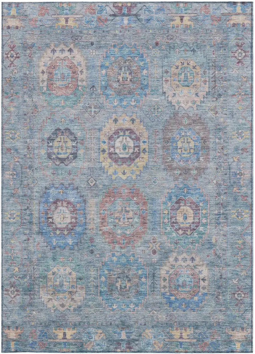 Blue Wheat And Copper Medallion Washable Indoor Outdoor Area Rug Photo 4