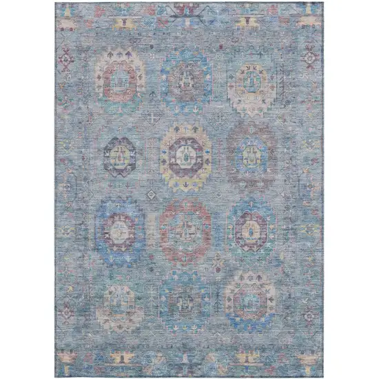 Blue Wheat And Copper Medallion Washable Indoor Outdoor Area Rug Photo 4