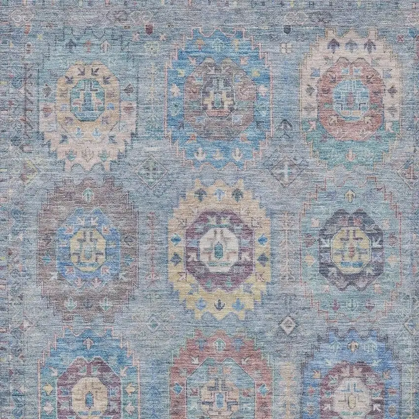 Blue Wheat And Copper Medallion Washable Indoor Outdoor Area Rug Photo 7