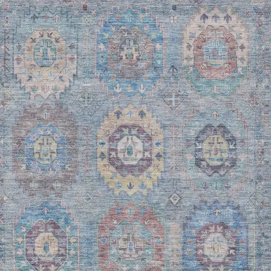 Blue Wheat And Copper Medallion Washable Indoor Outdoor Area Rug Photo 6