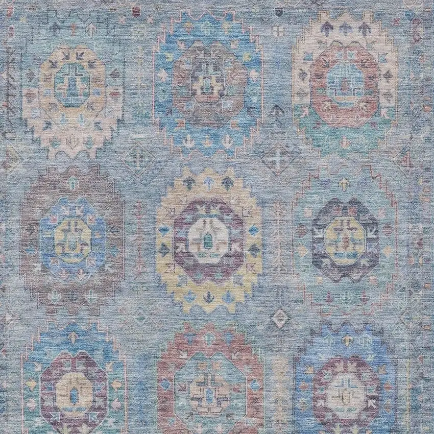 Blue Wheat And Copper Medallion Washable Indoor Outdoor Area Rug Photo 6