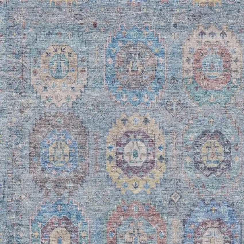 Blue Wheat And Copper Medallion Washable Indoor Outdoor Area Rug Photo 7