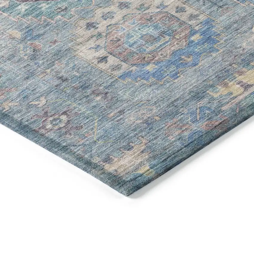 Blue Wheat And Copper Medallion Washable Indoor Outdoor Area Rug Photo 4