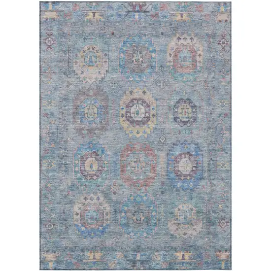 Blue Wheat And Copper Medallion Washable Indoor Outdoor Area Rug Photo 2