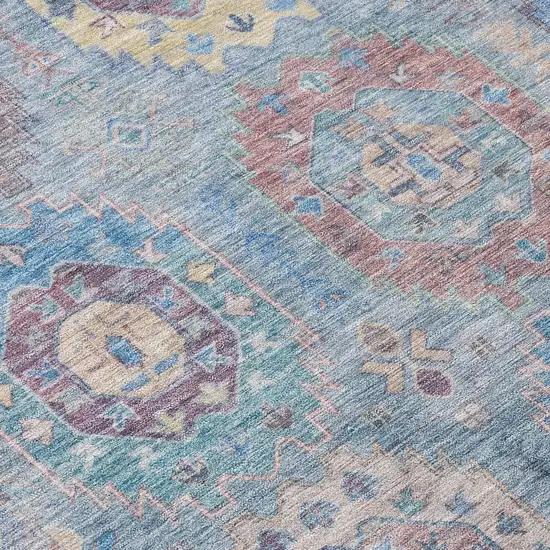 Blue Wheat And Copper Medallion Washable Indoor Outdoor Area Rug Photo 5