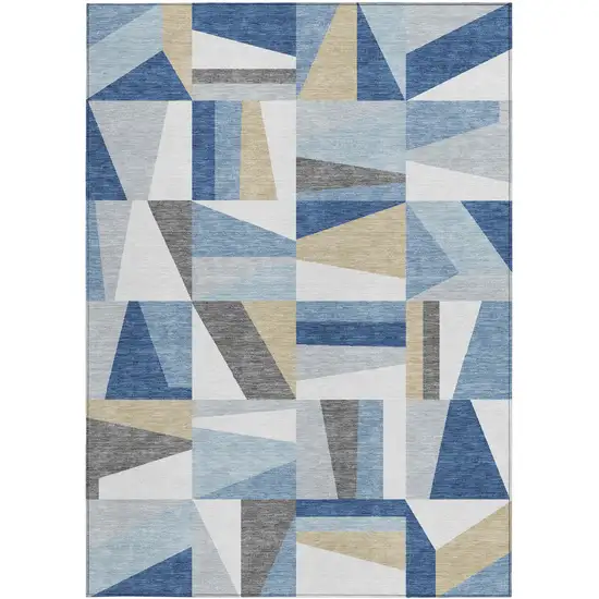 Blue Wheat And Ivory Geometric Washable Indoor Outdoor Area Rug Photo 4