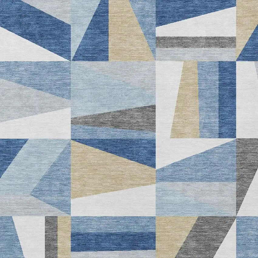 Blue Wheat And Ivory Geometric Washable Indoor Outdoor Area Rug Photo 6