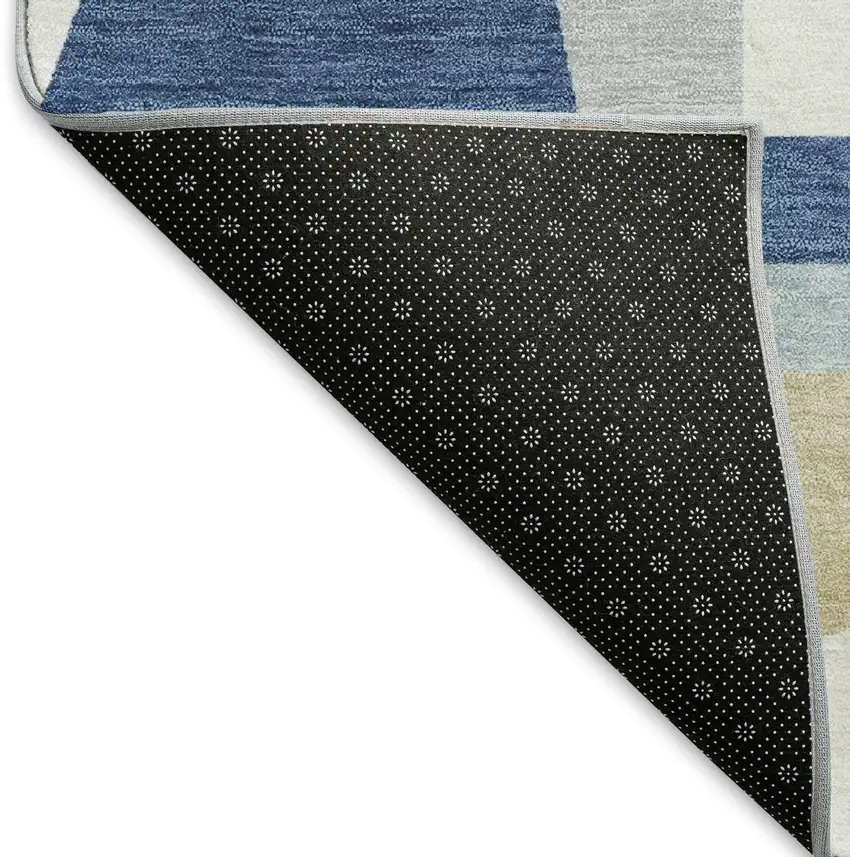 Blue Wheat And Ivory Geometric Washable Indoor Outdoor Area Rug Photo 4