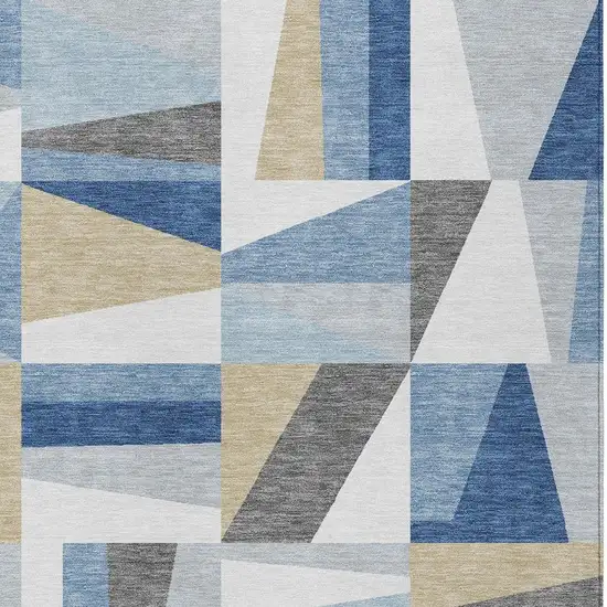 Blue Wheat And Ivory Geometric Washable Indoor Outdoor Area Rug Photo 6