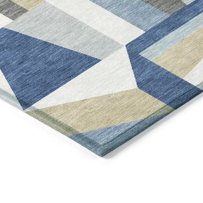 Blue Wheat And Ivory Geometric Washable Indoor Outdoor Area Rug Photo 5