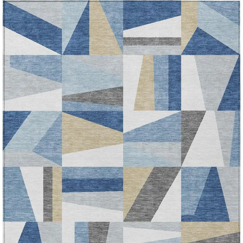 Blue Wheat And Ivory Geometric Washable Indoor Outdoor Area Rug Photo 7