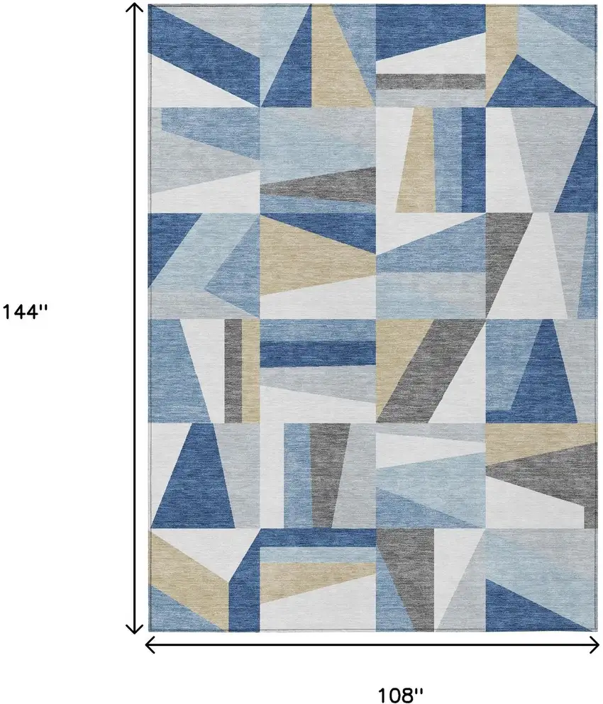 Blue Wheat And Ivory Geometric Washable Indoor Outdoor Area Rug Photo 3