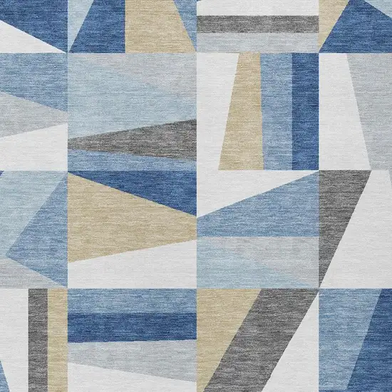 Blue Wheat And Ivory Geometric Washable Indoor Outdoor Area Rug Photo 6