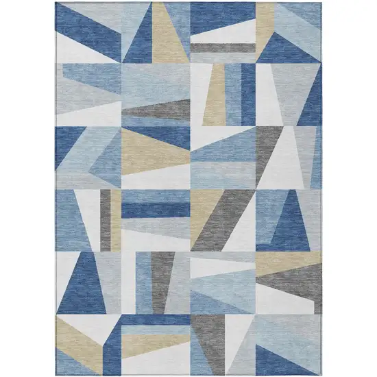 Blue Wheat And Ivory Geometric Washable Indoor Outdoor Area Rug Photo 2