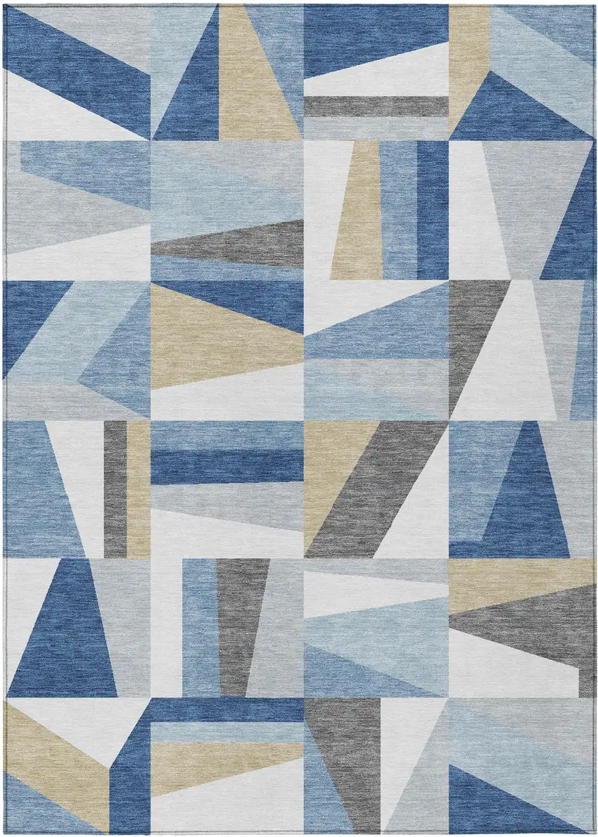 Blue Wheat And Ivory Geometric Washable Indoor Outdoor Area Rug Photo 2