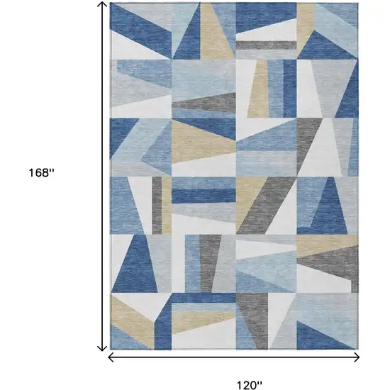 Blue Wheat And Ivory Geometric Washable Indoor Outdoor Area Rug Photo 3