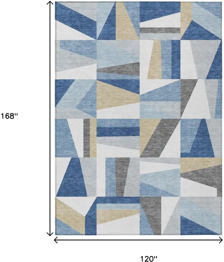 Blue Wheat And Ivory Geometric Washable Indoor Outdoor Area Rug Photo 3