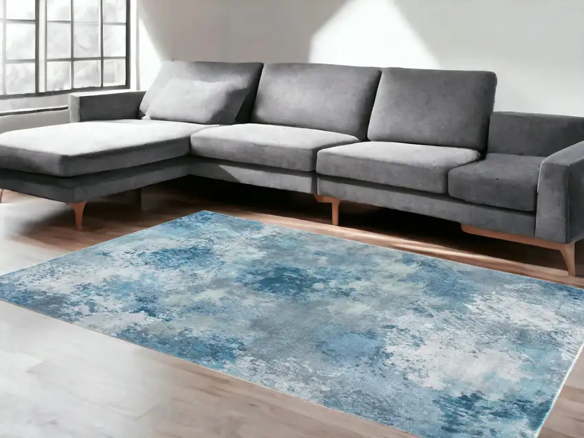 Blue Abstract Dhurrie Area Rug Photo 1
