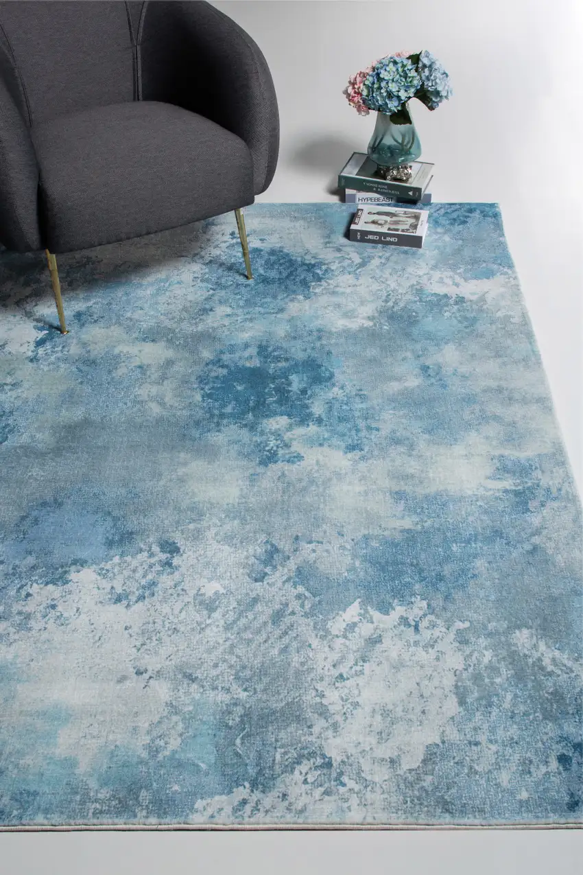 Blue White Abstract Sky Area Rug Photo 7