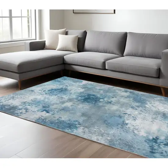 Blue And Ivory Abstract Area Rug Photo 2