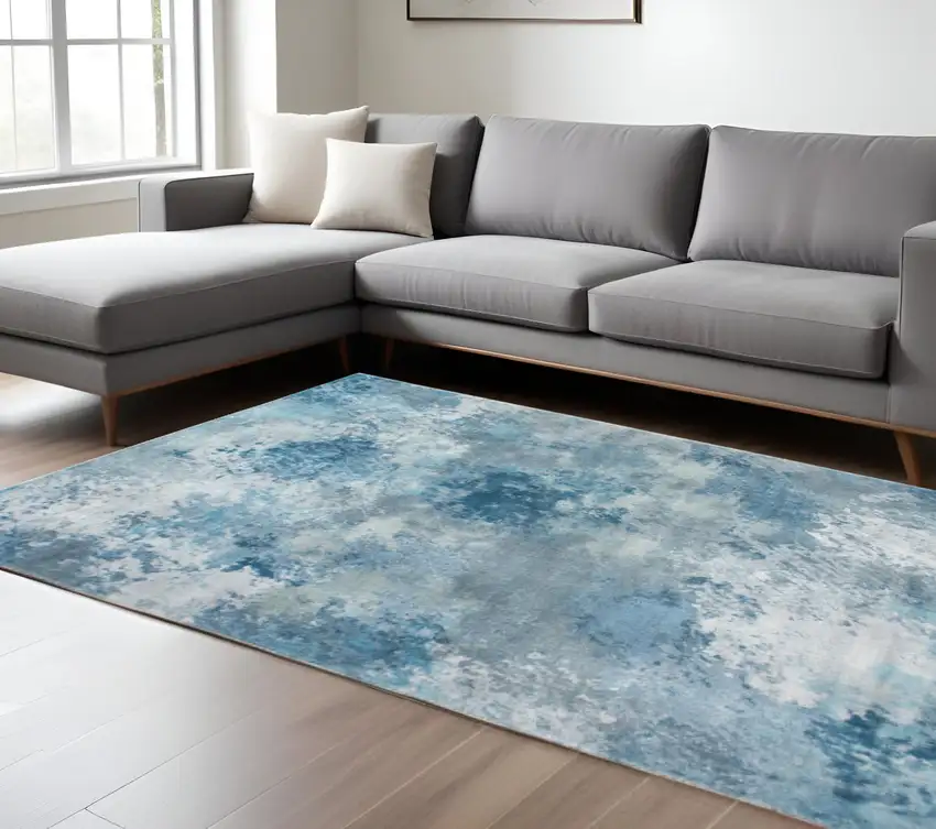 Blue And Ivory Abstract Area Rug Photo 2