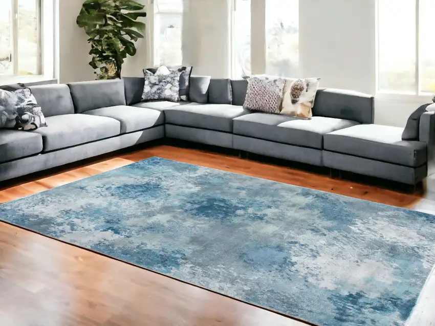 Blue Abstract Dhurrie Area Rug Photo 1