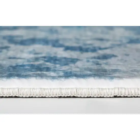 8' Blue And Ivory Abstract Runner Rug Photo 5