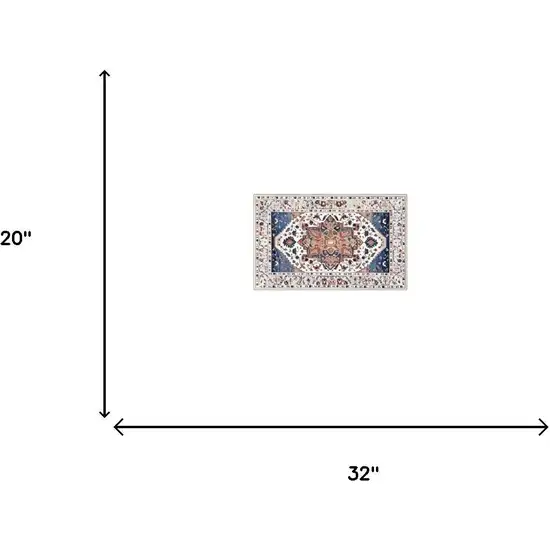 Blue White And Terra Cotta Oriental Washable Area Rug Photo 4
