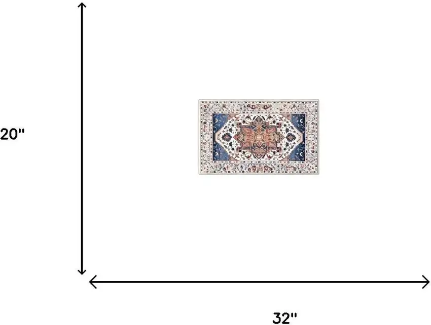 Blue White And Terra Cotta Oriental Washable Area Rug Photo 4