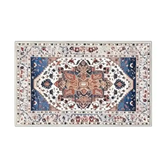 Blue White And Terra Cotta Oriental Washable Area Rug Photo 2