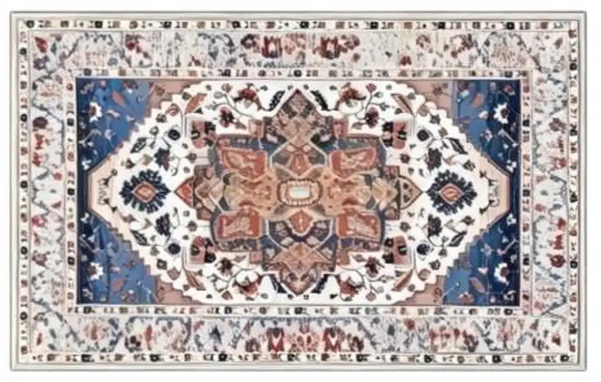 Blue White And Terra Cotta Oriental Washable Area Rug Photo 2