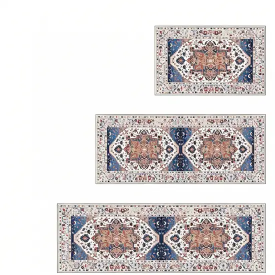 Blue White And Terra Cotta Oriental Washable Area Rug Photo 3