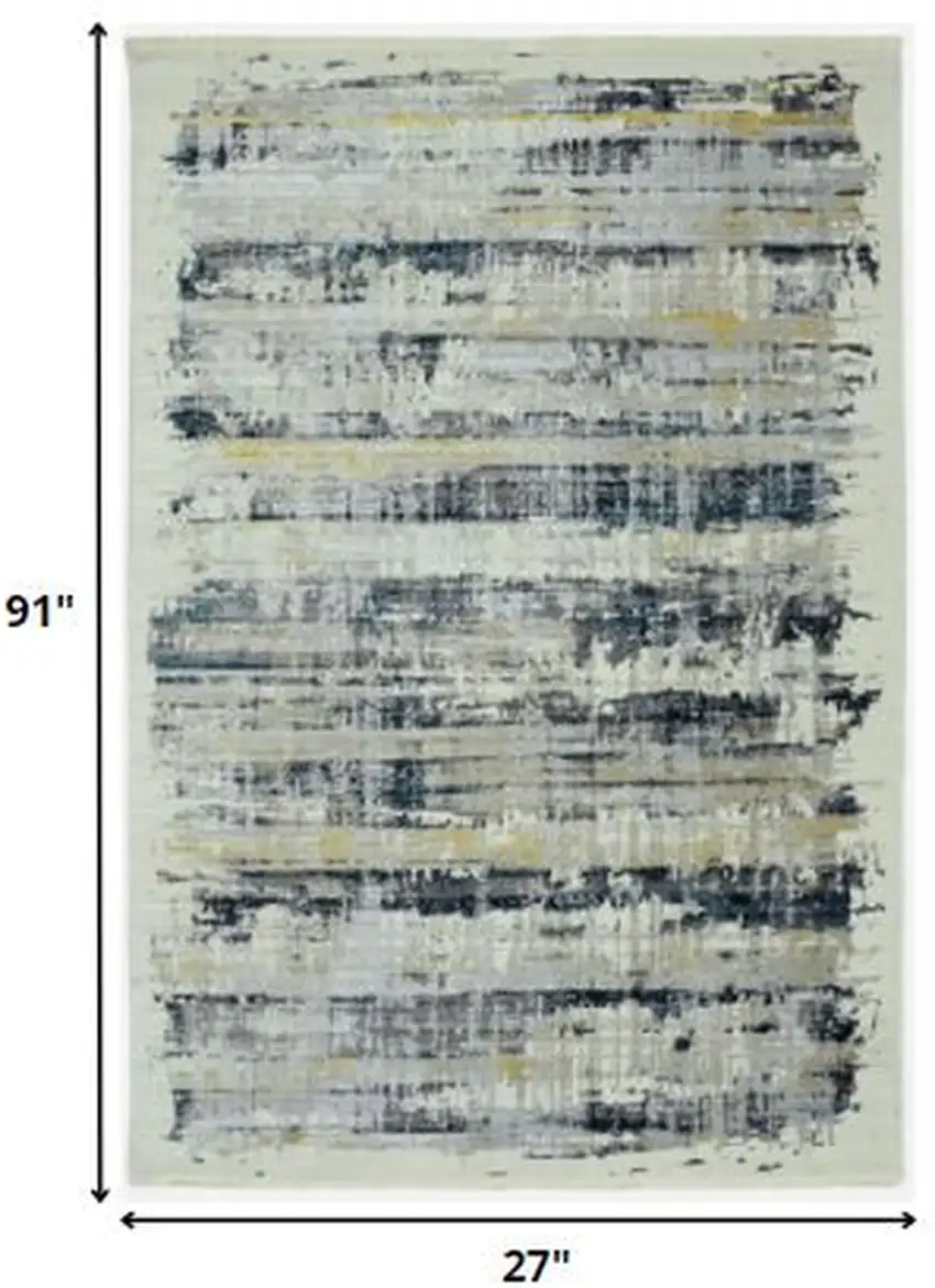 Blue White Distressed Traditional Runner Rug Photo 2
