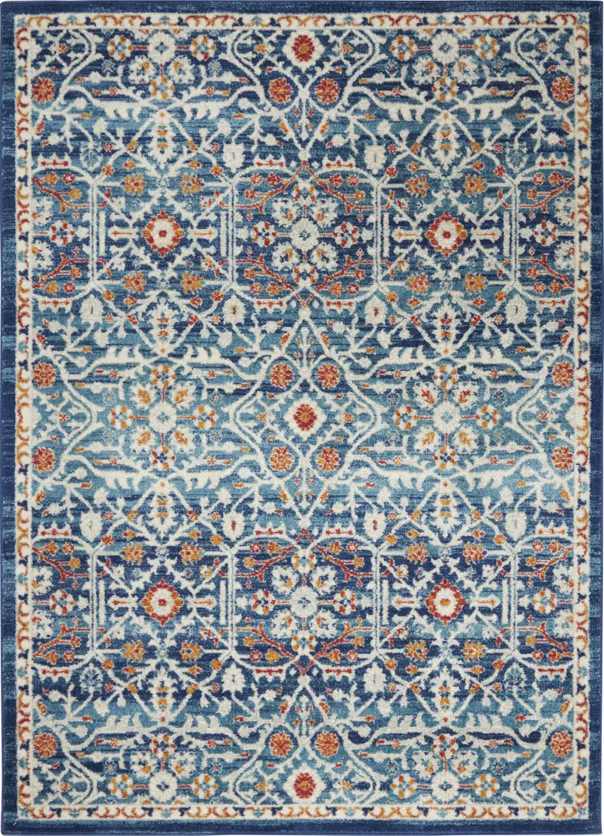 Blue And Ivory Floral Area Rug Photo 6